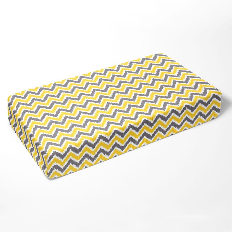 Bacati - Chevron Ikat Yellow Gray 100 percent Cotton Universal Baby US Standard Crib or Toddler Bed Fitted Sheet, 2 of 7
