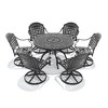7-Piece Round Cast Aluminum Outdoor Patio Dining Set with Swivel Chairs & Blue Cushions & Umbrella Hole - 4 of 4