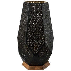 Northlight Laser-Cut Leaf Pattern Iron Table Lamp with Wood Base  - 16.5" - Black and Gold - 1 of 4