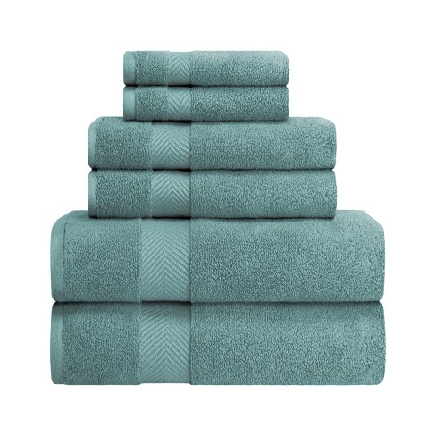 Fast-drying Zero-twist Cotton Assorted 6-piece Towel Set, Jade - Blue ...