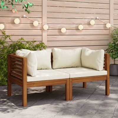 VidaXL Corner Sofas 2 pcs with Cream White Cushions Solid Acacia Wood