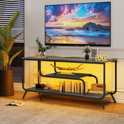 TV Stand for 55" TV, Modern TV Console with LED Lights, Power Outlets & USB Charging Ports, Compact Unit for Living Room & Bedroom