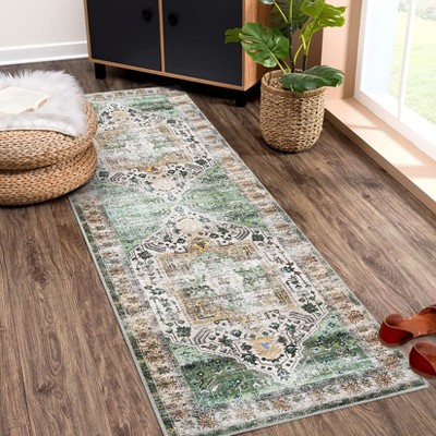 GAOMON Washable Rug Vintage Floral Medallion Area Rug Non Slip Low Pile Rug Soft Throw Floor Cover for Living Room Bedroom