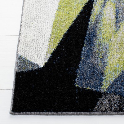 Grey and Blue Floral Round Synthetic Area Rug