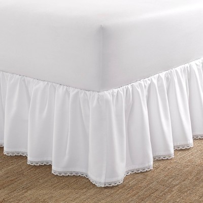 Twin White Cotton Lace Accent Bed Skirt Panel