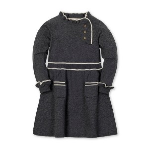 Girls' Organic Long Sleeve Ruffle Trim Sweater Dress, Kids - 1 of 3
