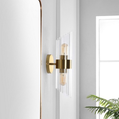 Eytan 17" Brass Gold Cylinder Wall Sconce with Clear Shade