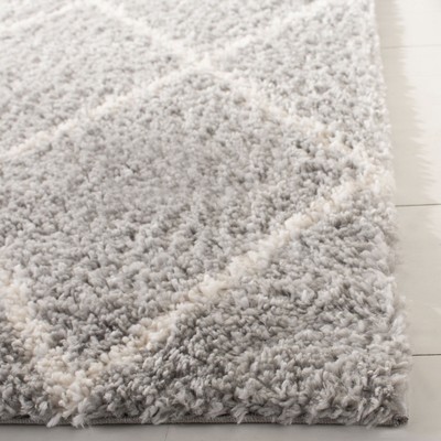 Grey and Cream Square Shag Area Rug