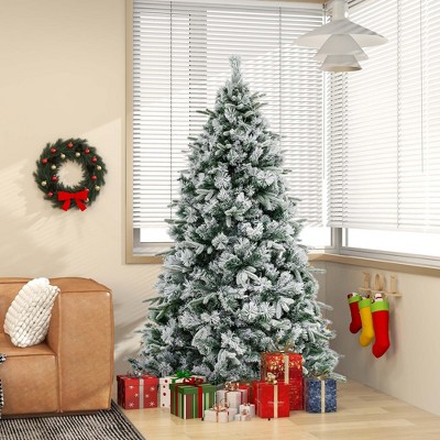 6' Green Snow Flocked PVC Christmas Tree with Warm White LED Lights