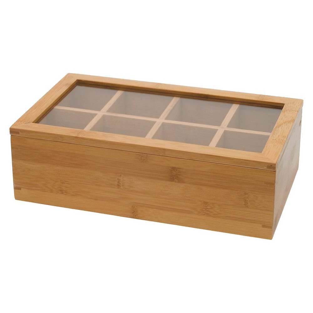 Lipper International Bamboo 8-Compartment Tea Box with Acrylic and Bamboo Lid