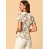 INSPIRE CHIC Women's Ruffle V Neck Puff Short Sleeve Floral Blouse - 3 of 4