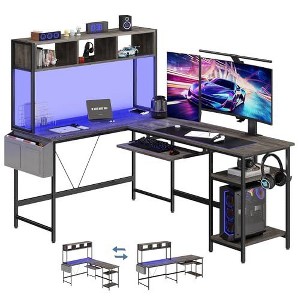 Kumasinova All-in-1 L-Shaped Computer Desk with Hutch,PC Tower Shelf,Keyboard Tray & Side Bag,57"H Chic LED Lights Gaming Table Corner Desk - 1 of 1