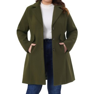 Agnes Orinda Women's Plus Size Notch Lapel Single Breasted Trendy Dressy Fall Winter Midi Pea Coat - 1 of 4