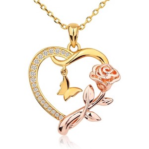 Sterling Silver/14k Gold Plated/Rose Gold CZ Romantic Rose and Butterfly Jewelry - 1 of 4
