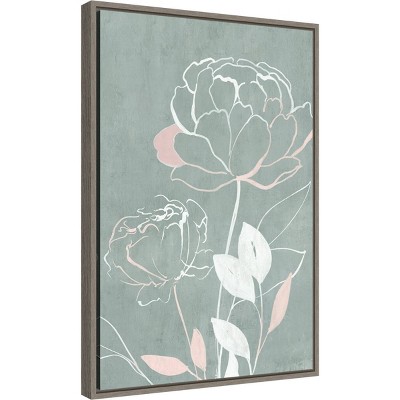 27" x 19" Framed Canvas Wall Art with Pink and White Roses
