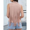 Coolmee Women's Semi-Formal Blazer Vests Open Front Solid Fringe Cardigan Vests Sleeveless Cropped Tassel Office Workplace Vests L Apricot - 4 of 4