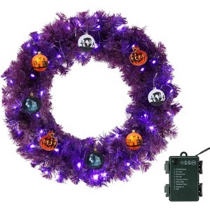 VINGLI 24" Purple Christmas Wreath w/50 LED Lights, Battery Operated, 100 Tips, Colorful Ornaments for Xmas, Halloween & Easter Decor - 1 of 4