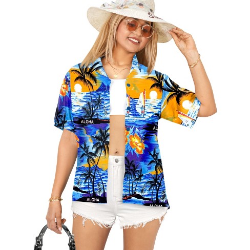 LA LEELA Hawaiian Shirts Womens Summer Button Down Beach Party Short Sleeve Vacation Tops Blouse Shirt Collared Button Up Tee Shirts - image 1 of 4