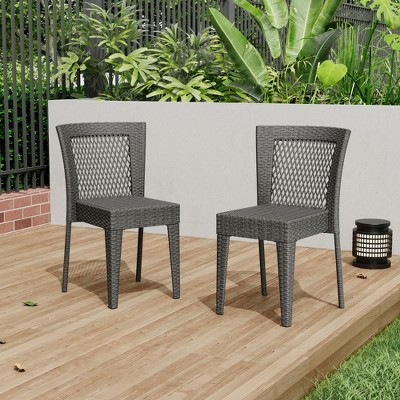 VASIP Set of 2 Outdoor Rattan Chair, Farmhouse Back Patio Chair, Ergonomic Weather Resistant Armchair for Outdoor Dining, Garden, Porch,Grey