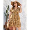 Women Plus Size V Neck Wrap Dress High Waist Short Sleeve Ruffle Casual Summer Midi Dress with Belt,yellow white,3XL - 2 of 4