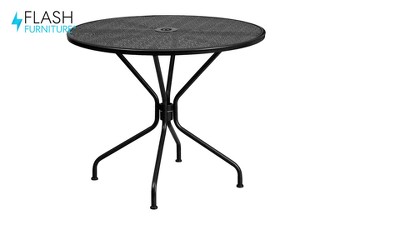 Black Round Steel Patio Table with Umbrella Holder