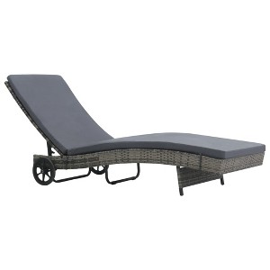 vidaXL Sun Lounger with Wheels and Cushion Poly Rattan Anthracite - 1 of 4