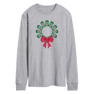 Men's - Instant Message - Beer Christmas Wreath Long Sleeve Graphic T-Shirt - 1 of 4
