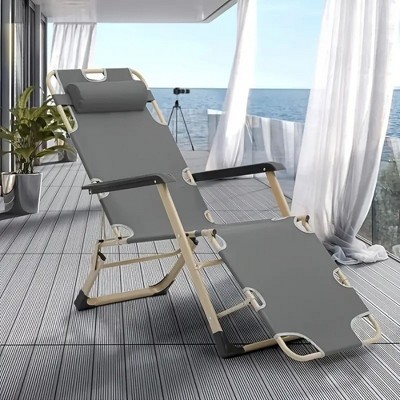Maggift Folding Waterproof Terrace Lounge Chair with Adjustable Positions for Beach, Pool, and Camping, Gray, 72"*26"*37"