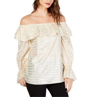 Michael Kors Womens Metallic Off the Shoulder Blouse