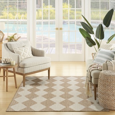 Jute Beige Diamond Pattern Flat Woven Rectangular Rug 4' x 6'