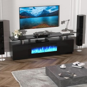 36" Modern Electric Fireplace TV Stand - 70" 2-Tier Entertainment Center with Multi-Functional Shelves, 12 Flame Colors - 1 of 4