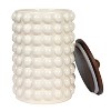 Storied Home Round Stoneware Canister with Raised Dots and Acacia Wood Lid, White and Natural - 4 of 4
