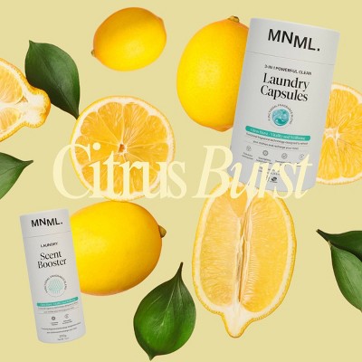 MNML Citrus Burst Capsules Laundry Detergent 45 Pods - 23.8 fl oz: Dermatologist Tested, Sensitive Formula, Paraben-Free