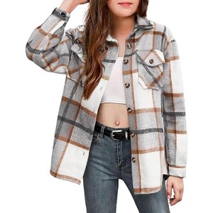 Arshiner Girls Flannel Plaid Jackets Button Down Long Sleeve Shirts Blouses Tops with Pockets Outfits - 1 of 4