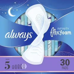 Always Infinity FlexFoam Pads for Women - Extra Heavy Overnight Absorbency - Unscented - Size 5 - 30ct