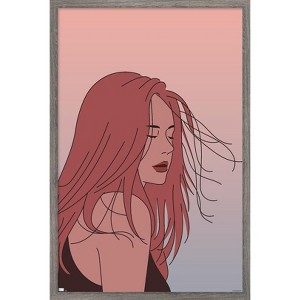 Trends International Hand Drawn Woman With Blowing Hair Framed Wall Poster Prints - 1 of 4