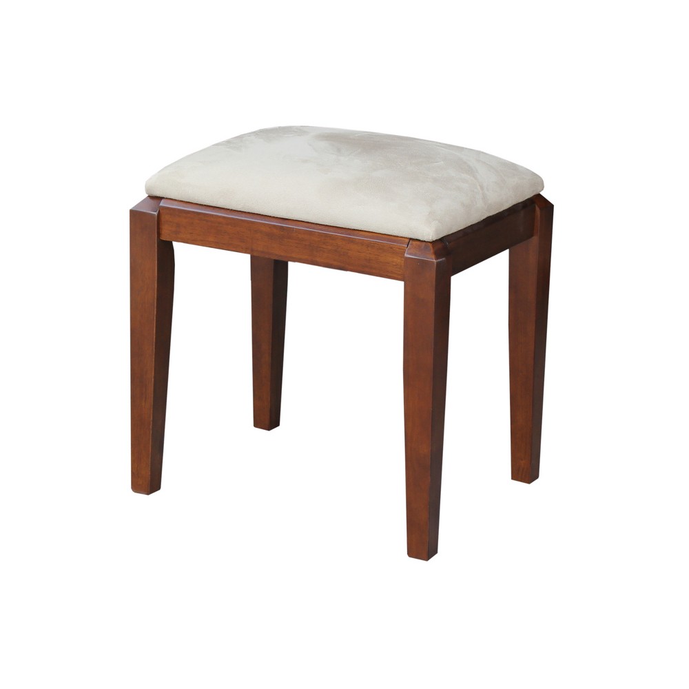 Photos - Pouffe / Bench Solid Wood Vanity Bench Brown - International Concepts: Upholstered, Parawood Makeup Seat