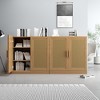 2-Piece Modern Minimalist Wicker Door Wood Grain Edge Cabinet, Multifunctional Storage with 3 Layers of Shelves - 2 of 4