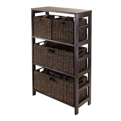 5pc Granville Storage Set with 3 Tier Shelf and Baskets Espresso Brown - Winsome