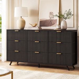 dresser metal Kova 3-Drawer Rattan Dresser or Bohemian Living Room Storage Cabinet with Textilene Rattan Accent and Metal Legs