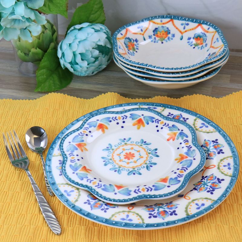 Gibson Home 12 Piece Tamara Melamine Dinnerware Set in White and Floral, 2 of 10