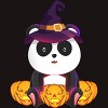Men's Design By Humans Cute Panda Mock up Witch With Jack O Lantern Halloween T-Shirt By thebeardstudio T-Shirt - 2 of 4