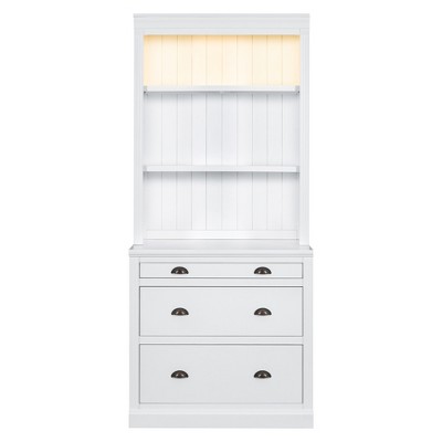 TiramisuBest 83.4"Tall Bookcase with LED Lighting–Modern Storage Bookshelf with 3 Drawers and Adjustable Shelves for Living Room and Home Office,White