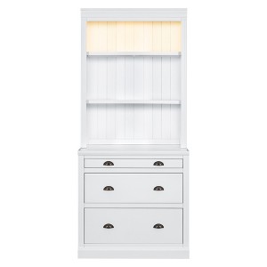 TiramisuBest 83.4"Tall Bookcase with LED Lighting–Modern Storage Bookshelf with 3 Drawers and Adjustable Shelves for Living Room and Home Office,White - 1 of 4