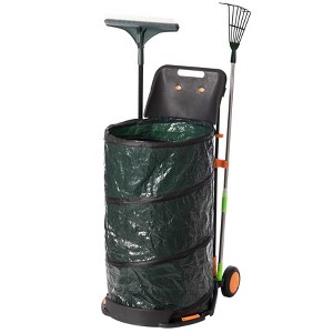 Gardenised Green Garden Leaf Collector Caddy Tool Bag Holder with Hand Scoop Collapsible Trash Can - 1 of 4