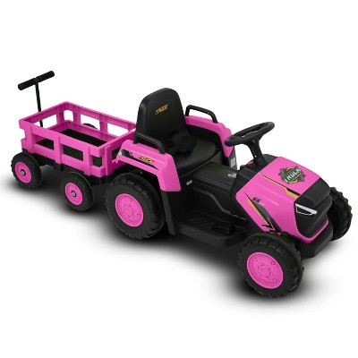 Jojoka 12V Electric Ride-On Tractor with Detachable Garden Cart, Battery-Powered 8-Wheel Vehicle with Trailer, Remote Control