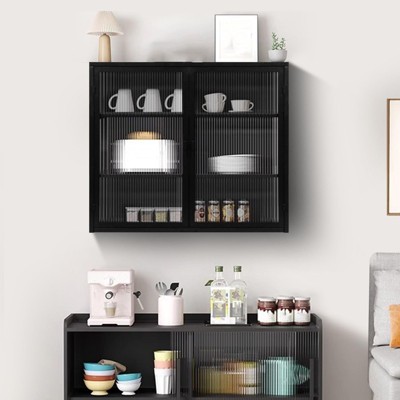 Bathroom Cabinet Wall Mounted with Detachable Shelves,Double Glass Door Wall Storage Cabinet,Kitchen Pantry Sideboard,Wall Storage Organizer
