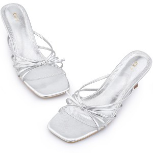BLISSFUL STEP Women's Square Toe Strappy Kitten Heel Slide Sandals - 1 of 4