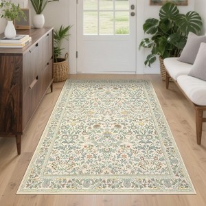 Modern Washable Area Rug, Soft Floral Floor Cover with Non Slip Backing, Low Pile Stain Resistant Foldable Carpet for Living Room - 1 of 4