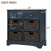 Rustic Storage Cabinet with Two Drawers and Four  Classic Rattan Basket for Dining Room/Living Room (White) - 2 of 4
